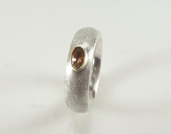 Ring Silber mit Turmalin und Gelbgold, Einzelstück